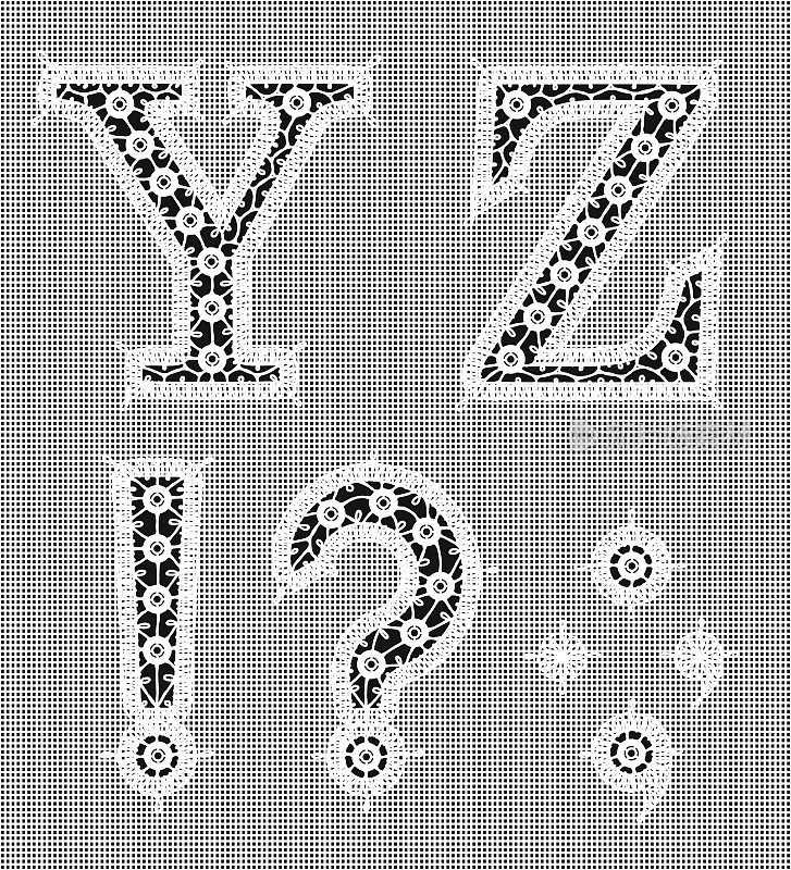 白色花边。字母Y, Z。